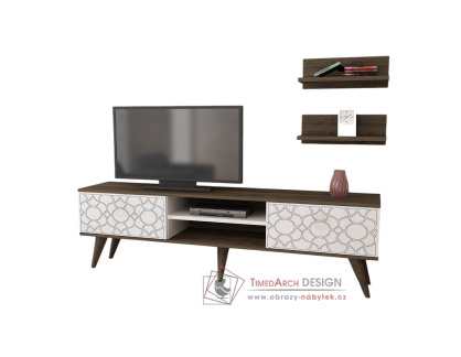 BERING, televizní stolek 2-dveřový s poličkami, ořech / bílá