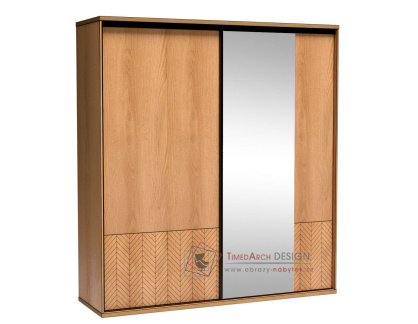 KERBIS, šatní skříň s posuvnými dveřmi 199cm, dub karamel / zrcadlo
