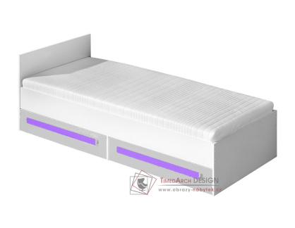 GULLIWER 11, postel 90x200cm, bílá / bílý lesk / fialová
