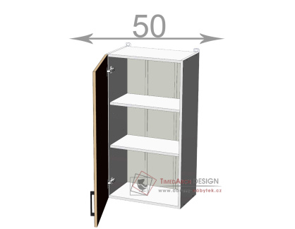 horní vysoká skříňka š.50, v.92, Kaiser W5092, bílá/bordó lesk