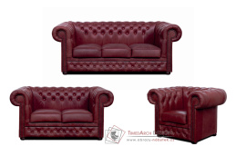 CHESTERFIELD LORD, sedací souprava 3+2+1, kůže bordó