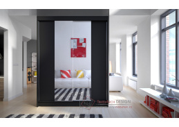 CAMILA II, šatní skříň s posuvnými dveřmi 150cm, černá / zrcadla