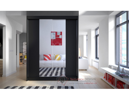 CAMILA II, šatní skříň s posuvnými dveřmi 150cm, černá / zrcadla