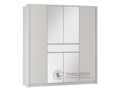 RIJEKA, šatní skříň s posuvnými dveřmi 200cm, bílá / zrcadlo