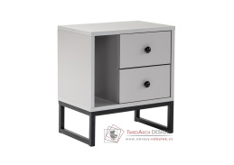 GLIMMER, noční stolek se 2-ma zásuvkami, černá / šedá
