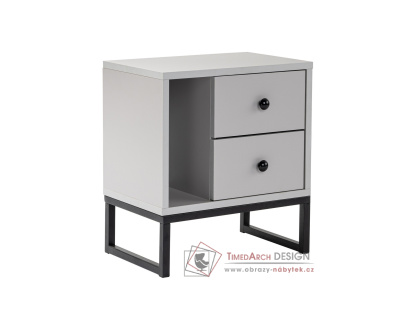 GLIMMER, noční stolek se 2-ma zásuvkami, černá / šedá